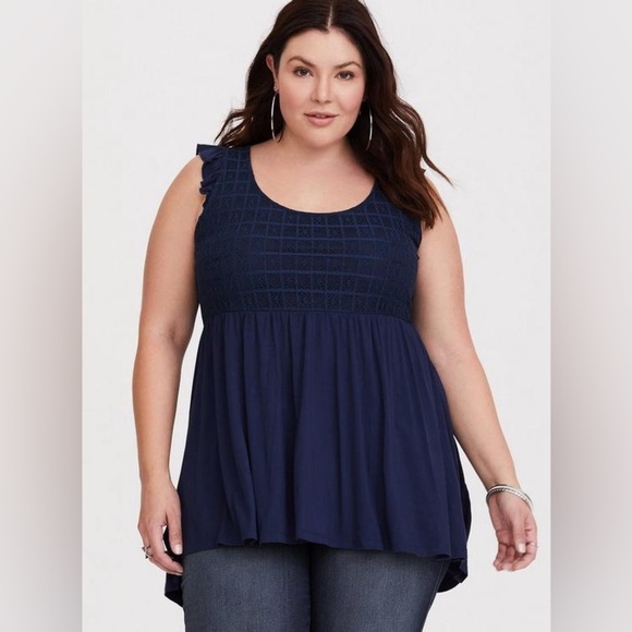 torrid Tops - Torrid Super Soft Scoop Neck Lace Yoke Babydoll Tank